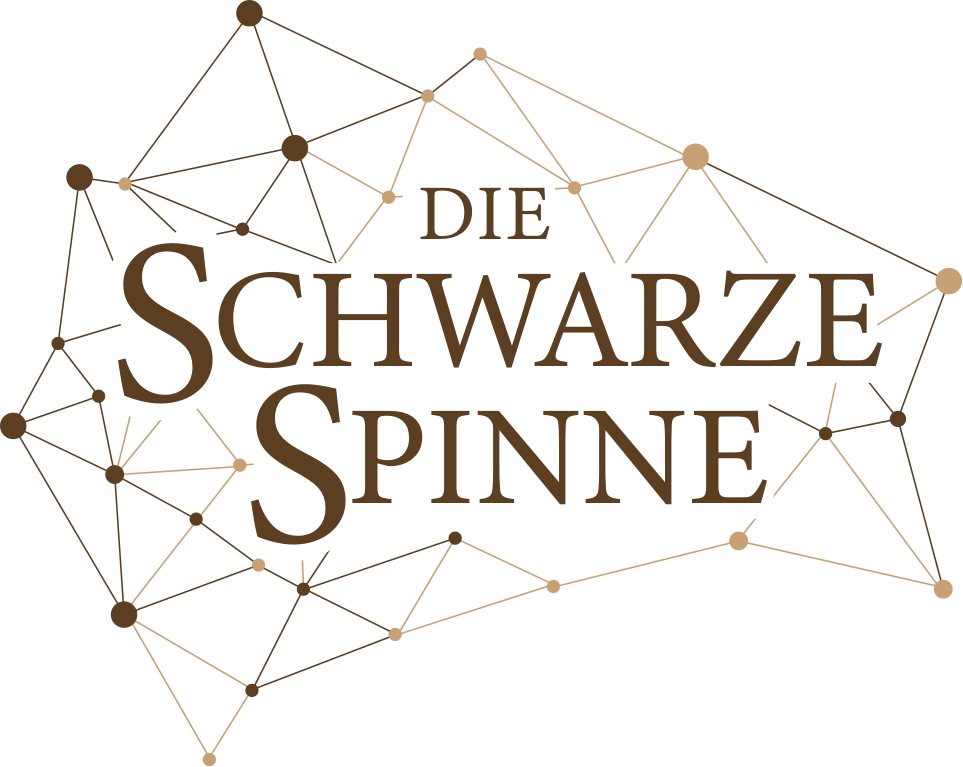 Logo die Schwarze Spinne zeigt ein Datennetz das die Verbindungen anzeigt und an ein Spinnennetz erinnert.